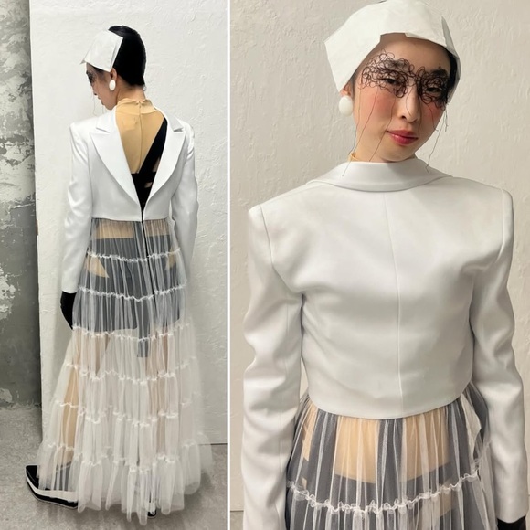 NWT ALICE + OLIVIA Everly Drama Tulle Maxi Blazer in White Size XS - Picture 13 of 17